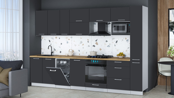 Изображение товара Кухонный гарнитур Интерлиния Мила Gloss 3.2-ПМ4 (пепел/пепел/дуб бунратти)