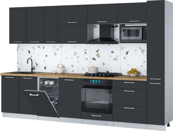 Изображение товара Кухонный гарнитур Интерлиния Мила Gloss 3.2-ПМ4 (пепел/пепел/дуб бунратти)