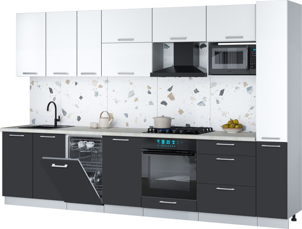 Изображение товара Кухонный гарнитур Интерлиния Мила Gloss 3.2-ПМ4 (пепел/белый/опал светлый)