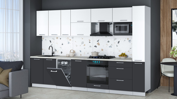 Изображение товара Кухонный гарнитур Интерлиния Мила Gloss 3.2-ПМ4 (пепел/белый/опал светлый)