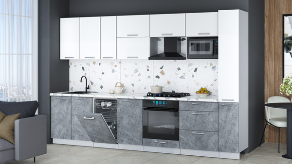 Изображение товара Кухонный гарнитур Интерлиния Мила Gloss 3.2-ПМ4 (керамика/белый/белый гранит)