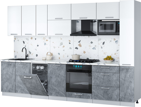 Изображение товара Кухонный гарнитур Интерлиния Мила Gloss 3.2-ПМ4 (керамика/белый/белый гранит)