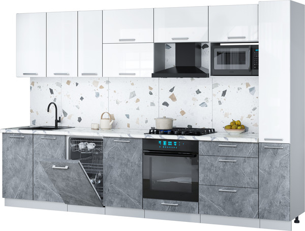 Изображение товара Кухонный гарнитур Интерлиния Мила Gloss 3.2-ПМ4 (керамика/белый глянец/белый гранит)