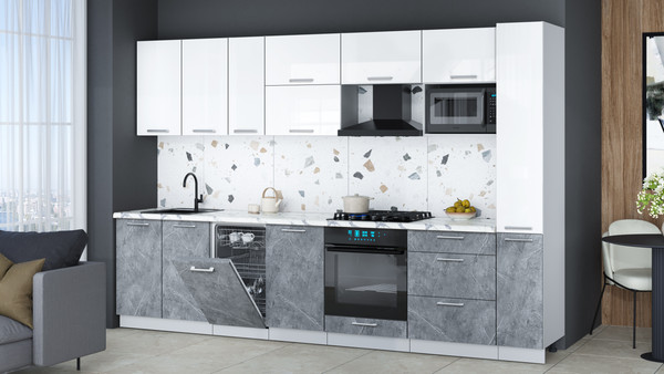 Изображение товара Кухонный гарнитур Интерлиния Мила Gloss 3.2-ПМ4 (керамика/белый глянец/белый гранит)