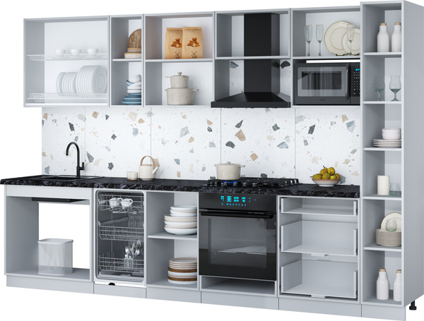 Изображение товара Кухонный гарнитур Интерлиния Мила Gloss 3.2-ПМ4 (керамика/белый глянец/белый гранит)