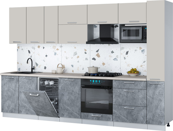 Изображение товара Кухонный гарнитур Интерлиния Мила Gloss 3.2-ПМ4 (керамика/кашемир/травертин серый)