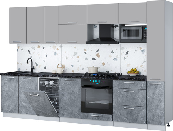 Изображение товара Кухонный гарнитур Интерлиния Мила Gloss 3.2-ПМ4 (керамика/грей/кастилло темный)