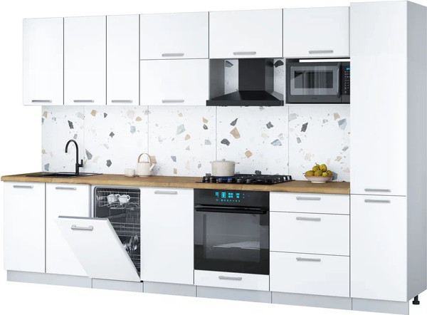 Изображение товара Кухонный гарнитур Интерлиния Мила Gloss 3.3-ПМ4 (белый/белый/дуб бунратти)