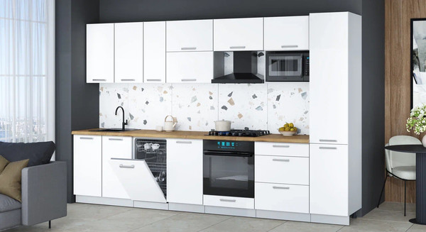 Изображение товара Кухонный гарнитур Интерлиния Мила Gloss 3.3-ПМ4 (белый/белый/дуб бунратти)