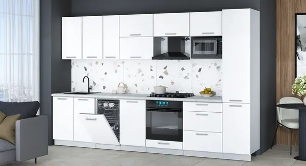 Изображение товара Кухонный гарнитур Интерлиния Мила Gloss 3.3-ПМ4 (белый/белый/серый каспий)