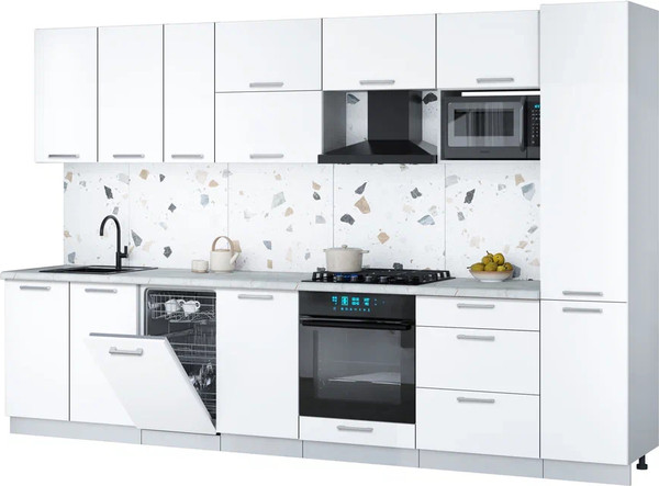 Изображение товара Кухонный гарнитур Интерлиния Мила Gloss 3.3-ПМ4 (белый/белый/серый каспий)