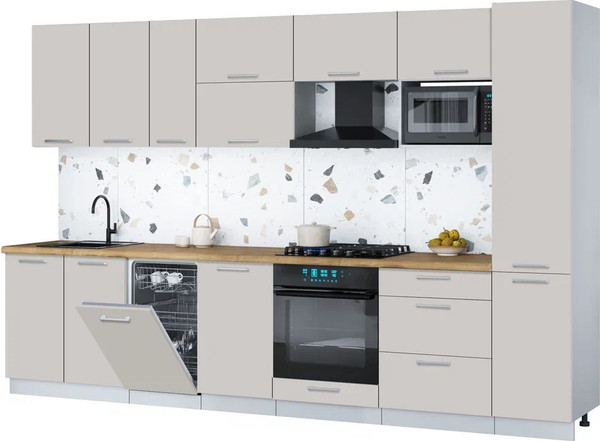 Изображение товара Кухонный гарнитур Интерлиния Мила Gloss 3.3-ПМ4 (кашемир/кашемир/дуб бунратти)