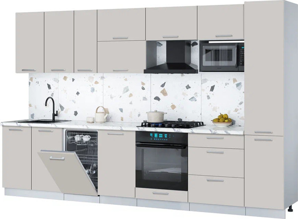 Изображение товара Кухонный гарнитур Интерлиния Мила Gloss 3.3-ПМ4 (кашемир/кашемир/белый гранит)