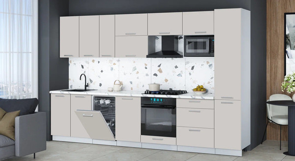 Изображение товара Кухонный гарнитур Интерлиния Мила Gloss 3.3-ПМ4 (кашемир/кашемир/белый гранит)