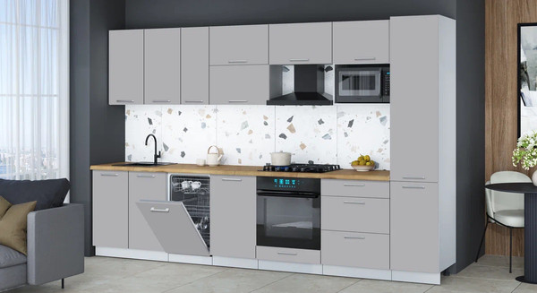 Изображение товара Кухонный гарнитур Интерлиния Мила Gloss 3.3-ПМ4 (грей/грей/дуб бунратти)