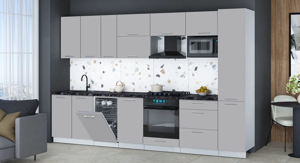 Изображение товара Кухонный гарнитур Интерлиния Мила Gloss 3.3-ПМ4 (грей/грей/кастилло темный)