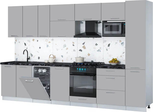 Изображение товара Кухонный гарнитур Интерлиния Мила Gloss 3.3-ПМ4 (грей/грей/кастилло темный)