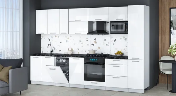 Изображение товара Кухонный гарнитур Интерлиния Мила Gloss 3.3-ПМ4 (белый глянец/белый глянец/кастилло темный)