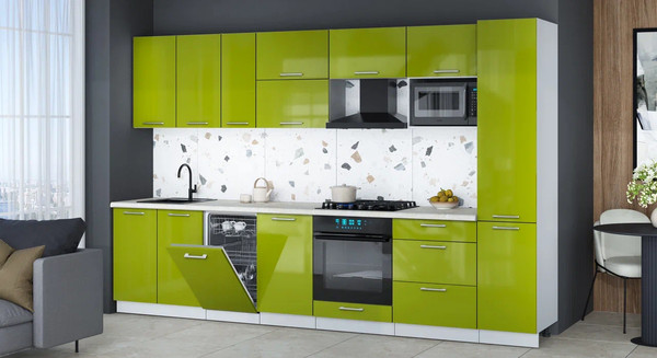 Изображение товара Кухонный гарнитур Интерлиния Мила Gloss 3.3-ПМ4 (яблоко глянец/яблоко глянец/опал светлый)