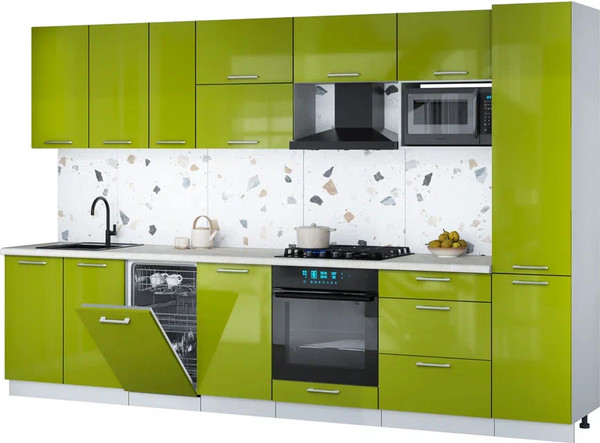 Изображение товара Кухонный гарнитур Интерлиния Мила Gloss 3.3-ПМ4 (яблоко глянец/яблоко глянец/опал светлый)