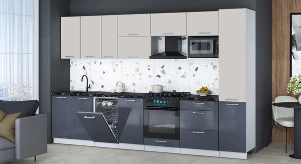 Изображение товара Кухонный гарнитур Интерлиния Мила Gloss 3.3-ПМ4 (асфальт глянец/кашемир/кастилло темный)