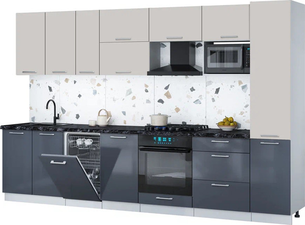 Изображение товара Кухонный гарнитур Интерлиния Мила Gloss 3.3-ПМ4 (асфальт глянец/кашемир/кастилло темный)