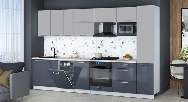 Изображение товара Кухонный гарнитур Интерлиния Мила Gloss 3.3-ПМ4 (асфальт глянец/грей/бискайская сосна)