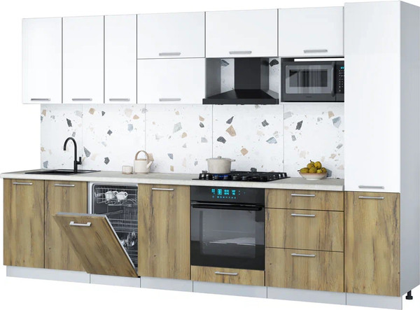 Изображение товара Кухонный гарнитур Интерлиния Мила Gloss 3.3-ПМ4 (дуб вотан/белый/опал светлый)