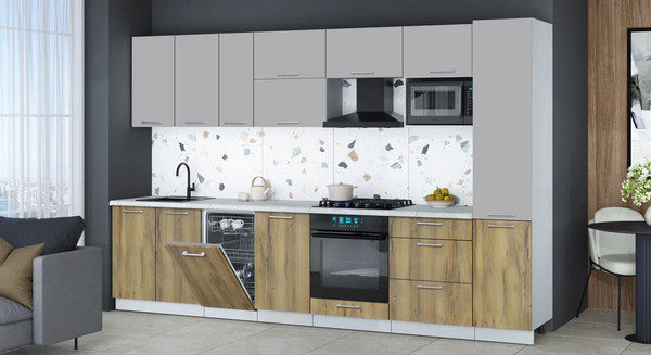 Изображение товара Кухонный гарнитур Интерлиния Мила Gloss 3.3-ПМ4 (дуб вотан/грей/серый каспий)