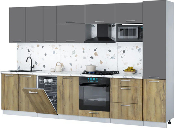 Изображение товара Кухонный гарнитур Интерлиния Мила Gloss 3.3-ПМ4 (дуб вотан/серый/белый гранит)