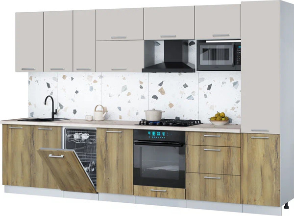 Изображение товара Кухонный гарнитур Интерлиния Мила Gloss 3.3-ПМ4 (дуб вотан/кашемир/бискайская сосна)