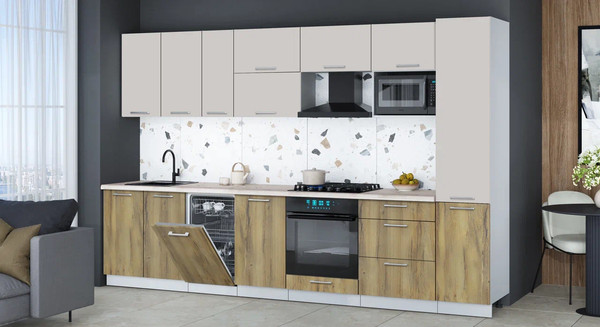 Изображение товара Кухонный гарнитур Интерлиния Мила Gloss 3.3-ПМ4 (дуб вотан/кашемир/бискайская сосна)