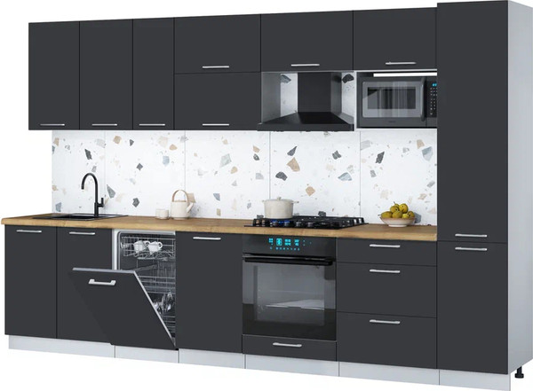 Изображение товара Кухонный гарнитур Интерлиния Мила Gloss 3.3-ПМ4 (пепел/пепел/дуб бунратти)