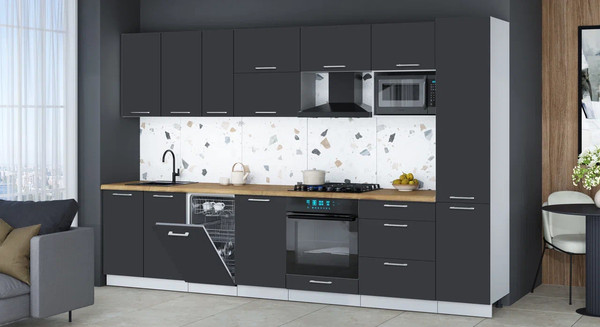 Изображение товара Кухонный гарнитур Интерлиния Мила Gloss 3.3-ПМ4 (пепел/пепел/дуб бунратти)