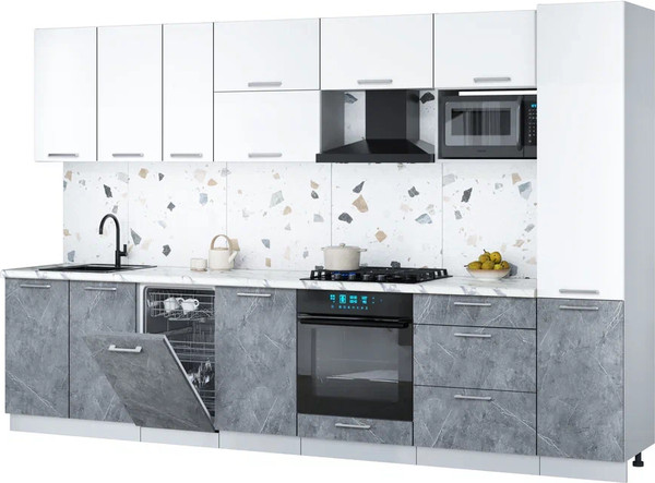 Изображение товара Кухонный гарнитур Интерлиния Мила Gloss 3.3-ПМ4 (керамика/белый/белый гранит)