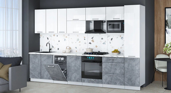 Изображение товара Кухонный гарнитур Интерлиния Мила Gloss 3.3-ПМ4 (керамика/белый глянец/белый гранит)