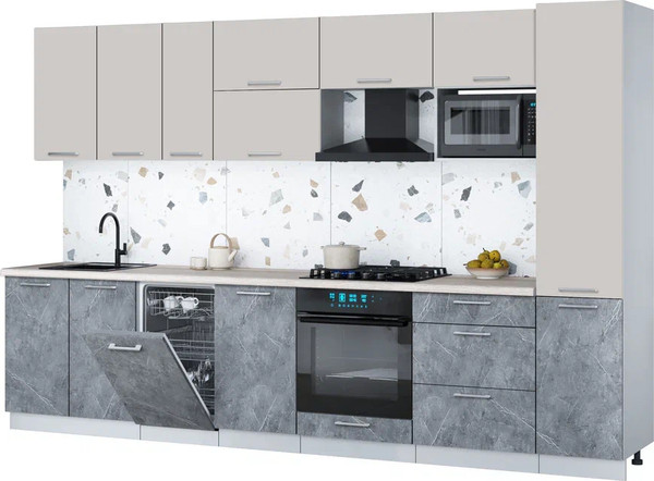 Изображение товара Кухонный гарнитур Интерлиния Мила Gloss 3.3-ПМ4 (керамика/кашемир/травертин серый)