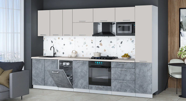 Изображение товара Кухонный гарнитур Интерлиния Мила Gloss 3.3-ПМ4 (керамика/кашемир/травертин серый)