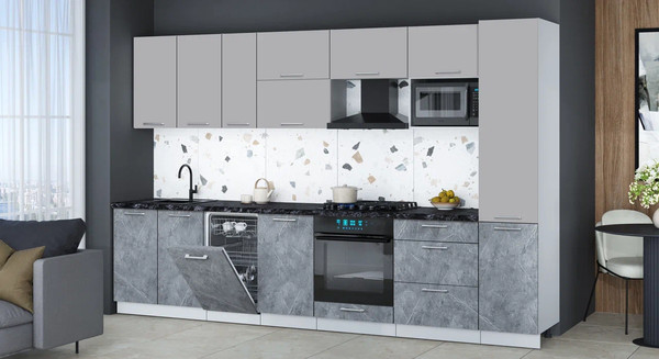 Изображение товара Кухонный гарнитур Интерлиния Мила Gloss 3.3-ПМ4 (керамика/грей/кастилло темный)