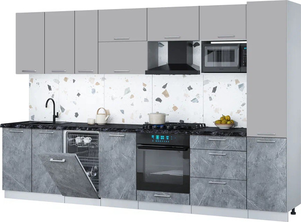 Изображение товара Кухонный гарнитур Интерлиния Мила Gloss 3.3-ПМ4 (керамика/грей/кастилло темный)