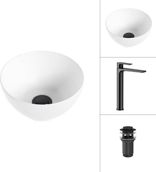 Изображение товара Умывальник со смесителем Lauter 21601E + Reef 21CK8678BS с донным клапаном 21190B (черный матовый)