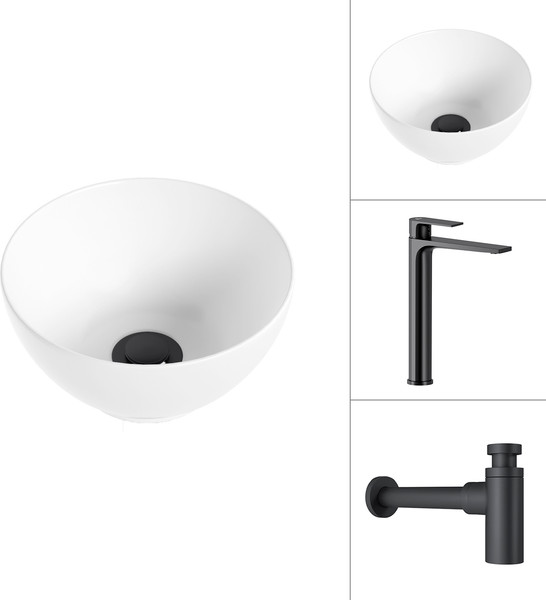 Изображение товара Умывальник со смесителем Lauter 21601E + Reef 21CK8678BS с сифоном 21635B (черный матовый)
