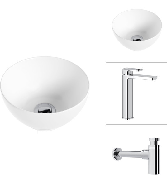 Изображение товара Умывальник со смесителем Lauter 21601E + Cascade 21СК0655C с сифоном 21635CH (хром)
