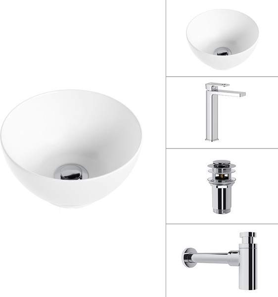 Изображение товара Умывальник со смесителем Lauter 21601E + Cascade 21СК0655C + сифон 21635CH + дон.клапан 21190CH (хром)