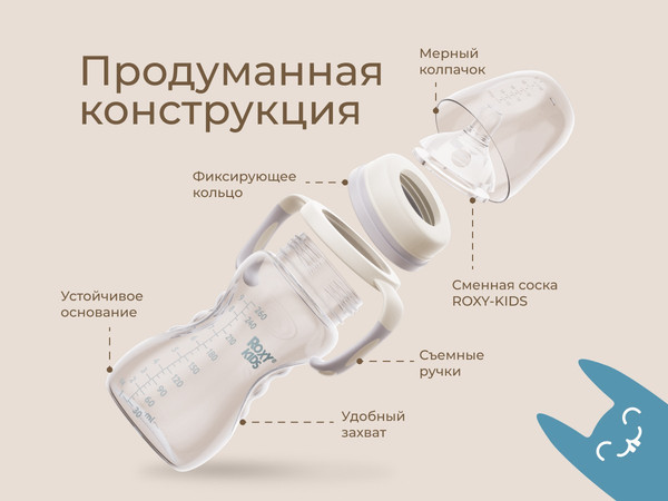 Изображение товара Бутылочка для кормления ROXY-KIDS Быстрый поток 6+ / RBTL-003-BGR (260мл, кокосовый/серый)