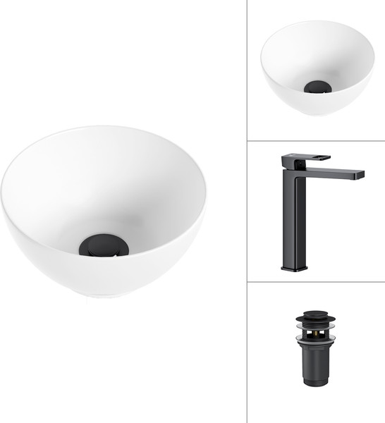 Изображение товара Умывальник со смесителем Lauter 21601E + Cascade 21СК0655BS с донным клапаном 21190B (черный матовый)