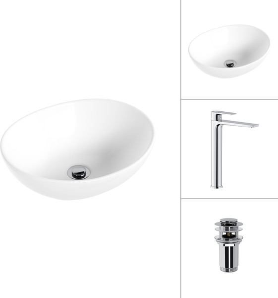 Изображение товара Умывальник со смесителем Lauter 21652 + Reef 21CK8678C с донным клапаном 21190CH (хром)