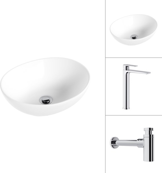 Изображение товара Умывальник со смесителем Lauter 21652 + Reef 21CK8678C с сифоном 21635CH (хром)