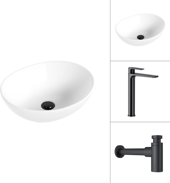Изображение товара Умывальник со смесителем Lauter 21652 + Reef 21CK8678BS с сифоном 21635B (черный матовый)