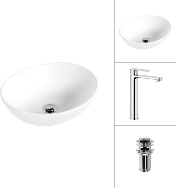 Изображение товара Умывальник со смесителем Lauter 21652 + Moon 21СK81691C с донным клапаном 21190CH (хром)